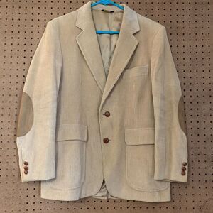 Vintage Corduroy Blazer Jacket Tan Professor Preppy Classic 39 Short 2 Button